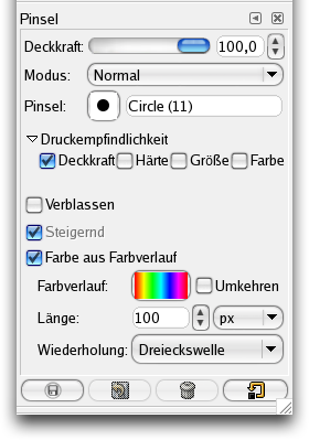 Werkzeugeinstellungen für den Stift